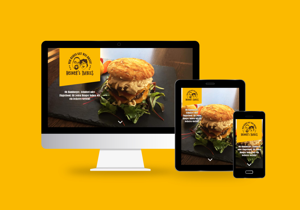 <h3>Kunde: Heiner's Imbiss</h3><p>Projektumfang: u.a. Logo, Corporate Design, Faltblätter, Aussenbeschilderung, Webdesign, Webentwicklung<br><i>Zur Kundenwebsite: <a href="https://www.heinersimbiss.de/" target=_blank>www.heinersimbiss.de</a></i></p>