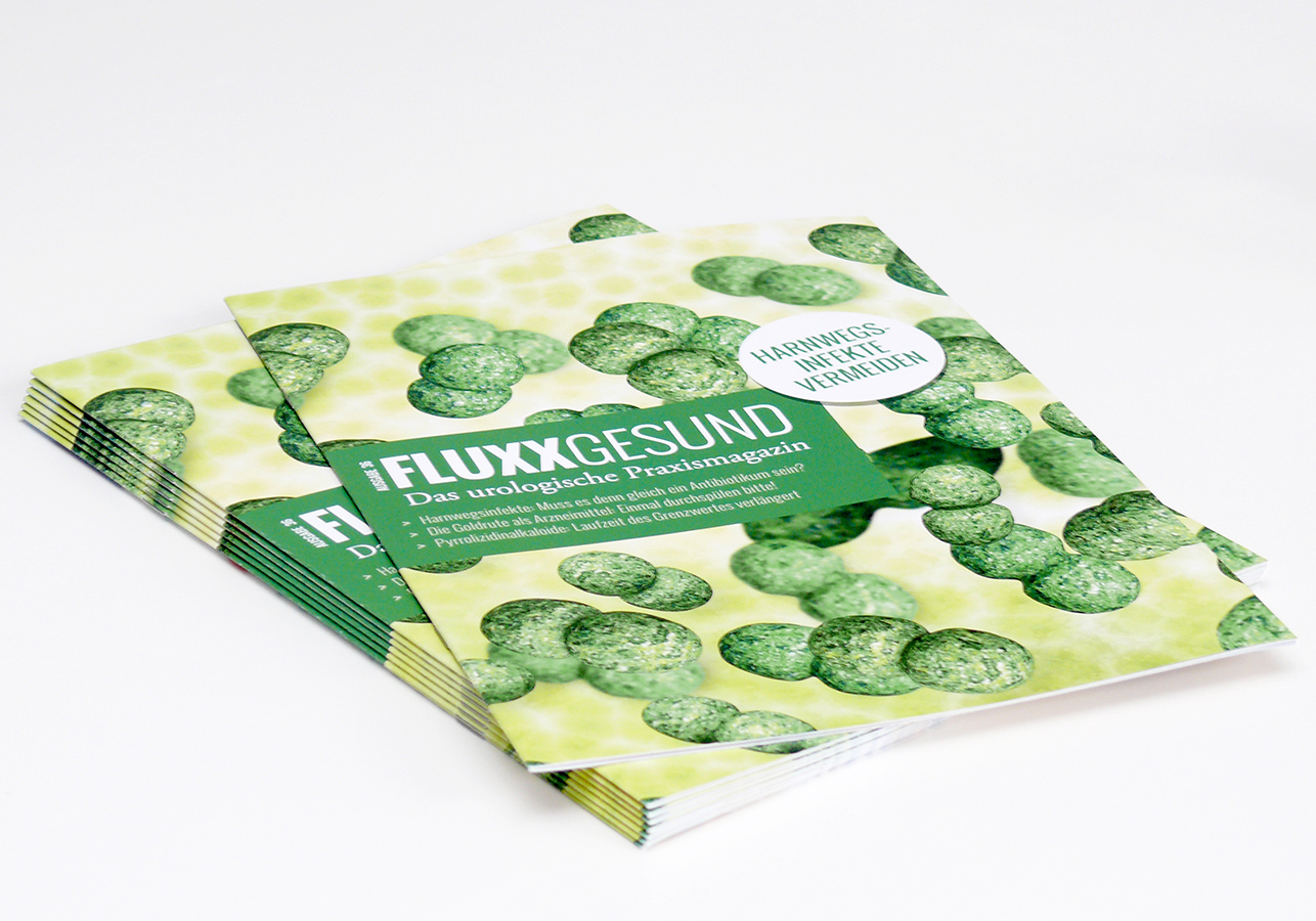 <h3>Kunde: Ruhrpahrm AG</h3><p>Projektumfang: Editorial Design des Praxismagazins 'FLUXXGESUND'<br><i>Zur Kundenwebsite: <a href="https://www.ruhrpharm.de/" target=_blank>www.ruhrpharm.de</a></i></p>